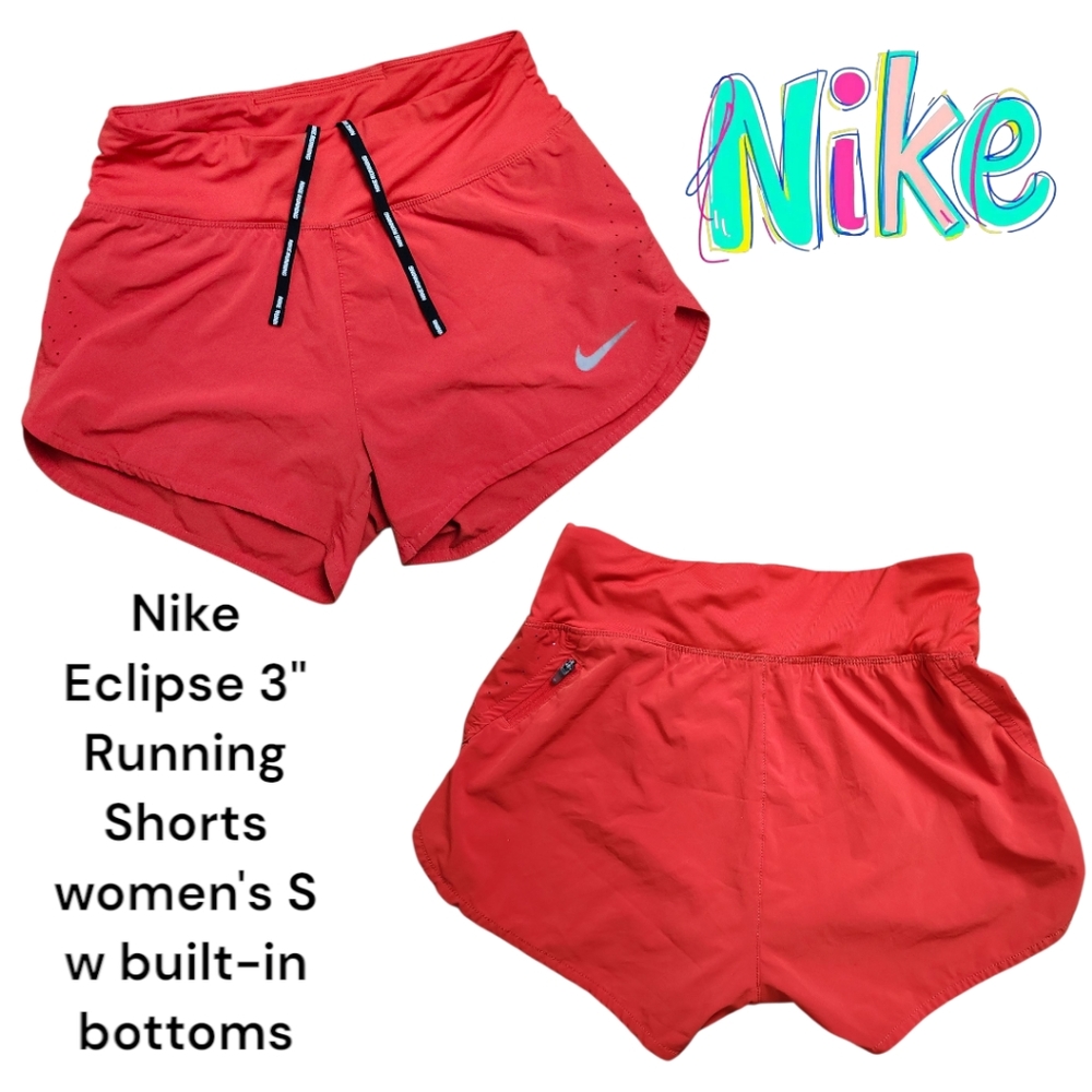 Nike Women's S Red Eclipse 3" Running Shorts Gym Brief Liner Sporty Shorts